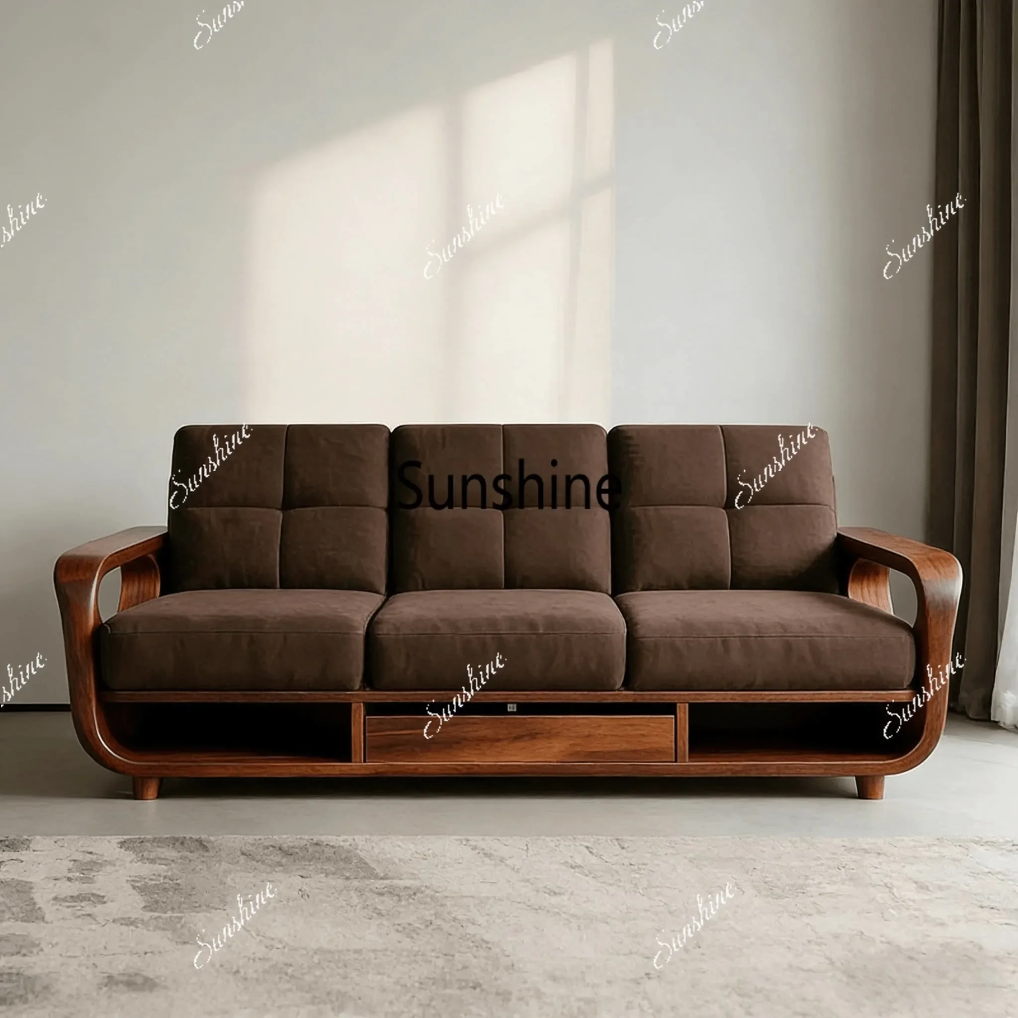 

Living room solid wood size apartment home minimalist meeting office straight sofa