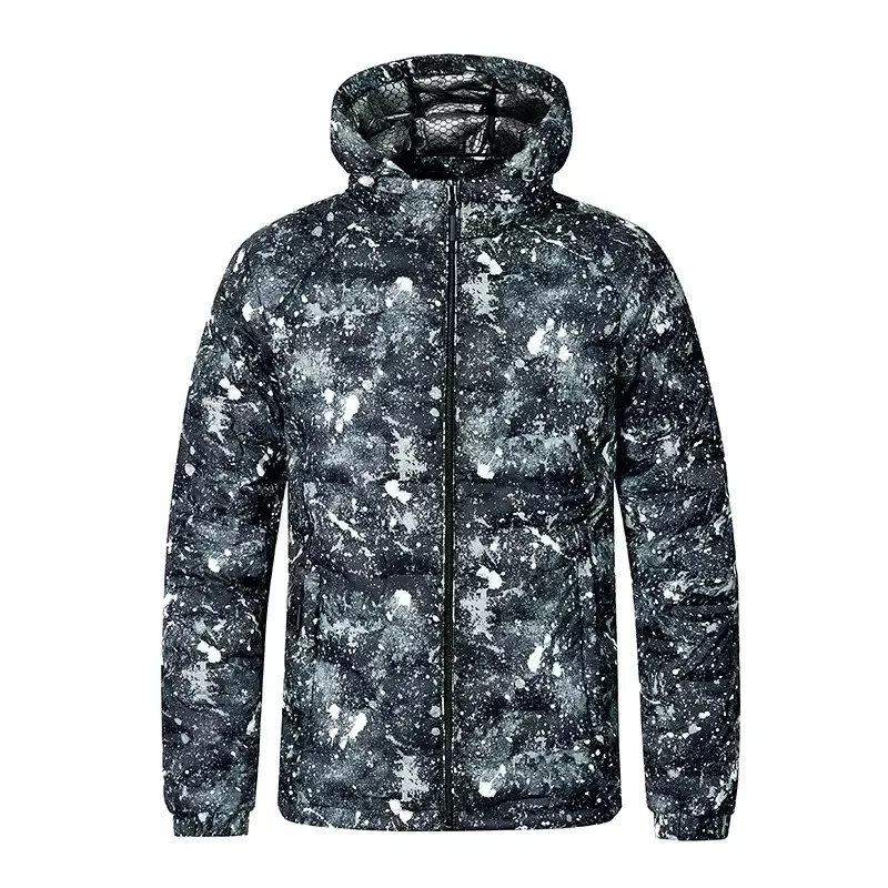 New Autumn/Winter Trendy Printed Thickened Warm Hooded Cotton Jacket Men's Casual Loose Sports High Quality Plus Size Coat