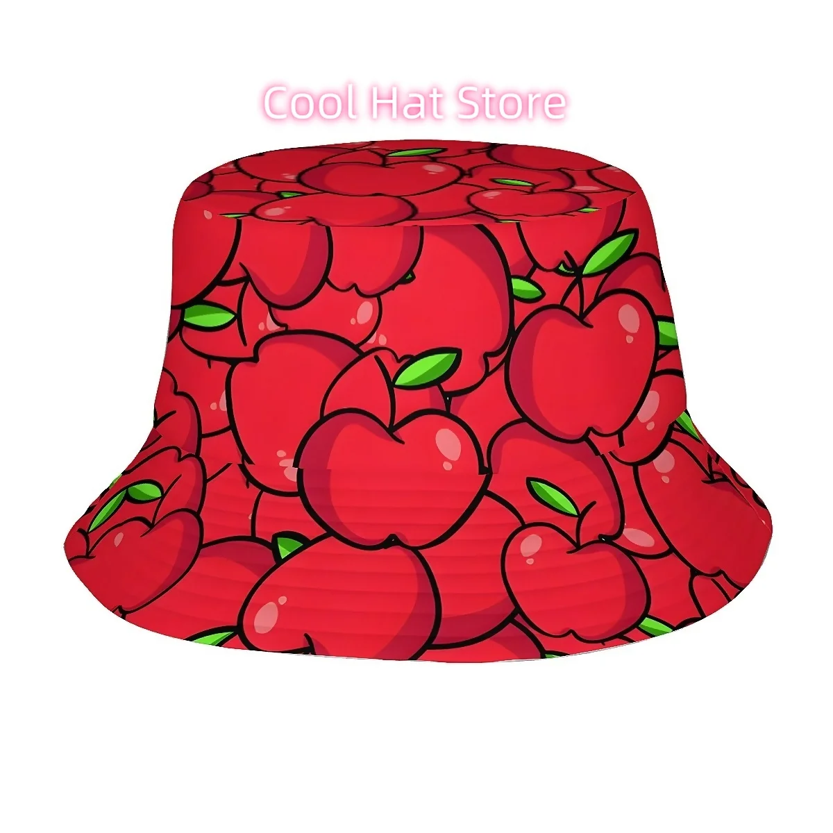 1pc Apple Print Unisex Bucket Hat - Wide Brim, Stylish Apple Tree Leaf & Fruit Design (Green/Red) for Men &, Outdoor Fishing, Be