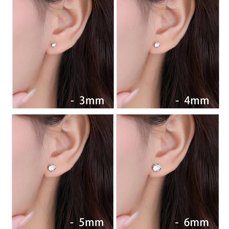 INZATT Real 925 Sterling Silver Round Zircon Mini Stud Earrings For Women Classic Fine Jewelry Ear Piercing Accessories