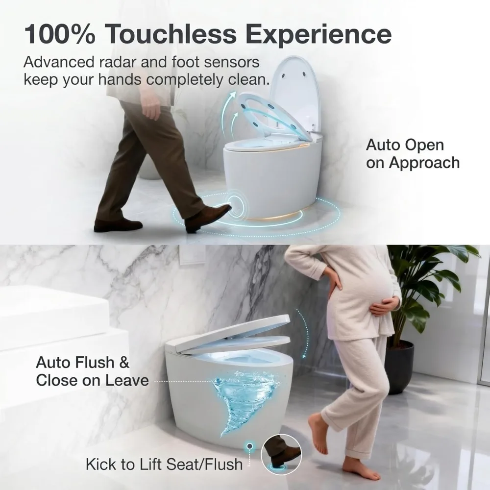 

Tankless Elongated Smart Bidet Toilet, Foam Shield Anti-Splash, Auto Open & Close Lid, Custom