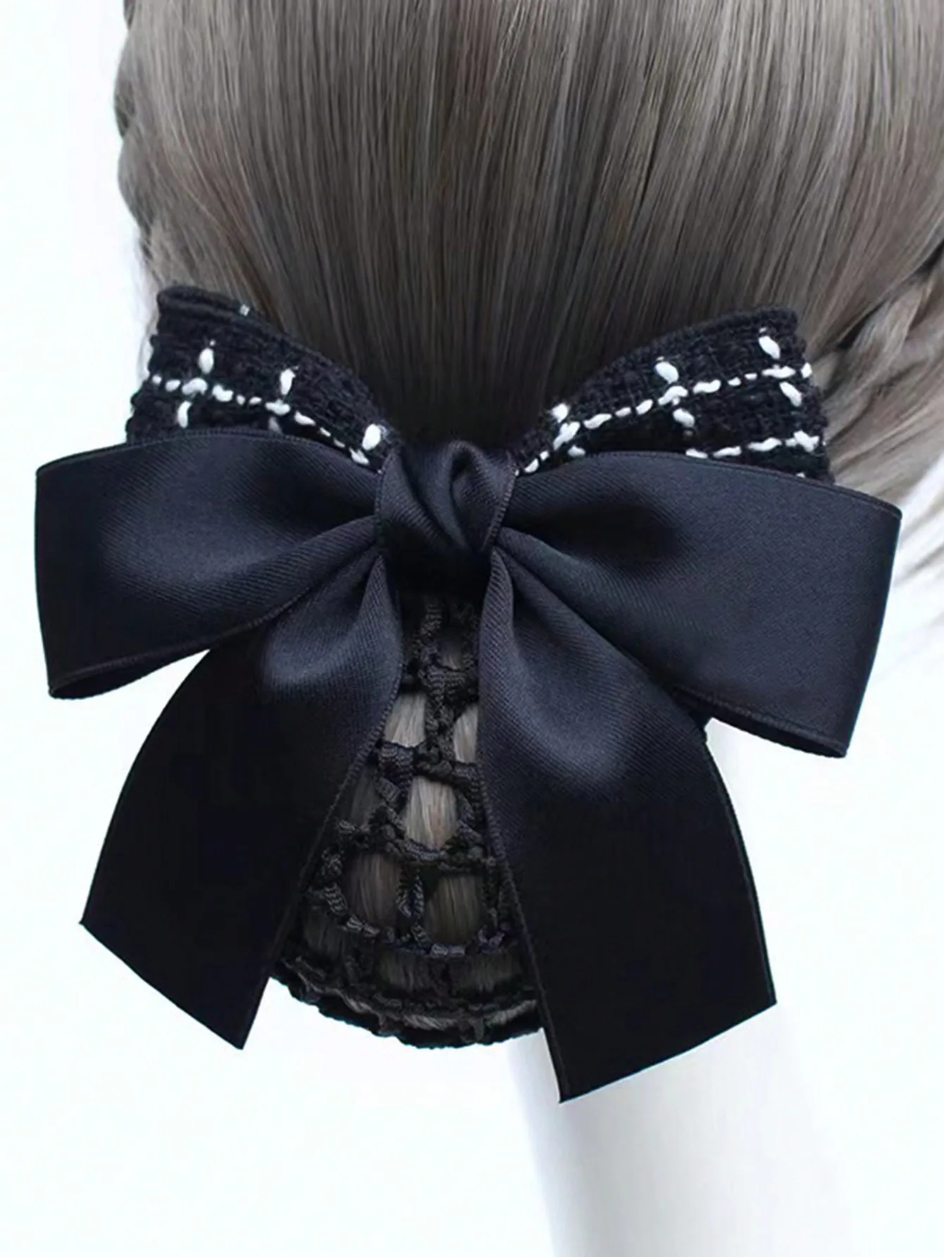 Pinza para el cabello con resorte de red gruesa de malla con lazo de doble capa para peinar el cabello en la parte posterior de la cabeza; 1 pieza