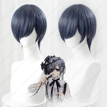 Anime Ciel Phantomhive Cosplay Perücke 30 cm Kurze Blau Grau Gemischte Farbe Perücken Hitzebeständige Synthetische Perücke