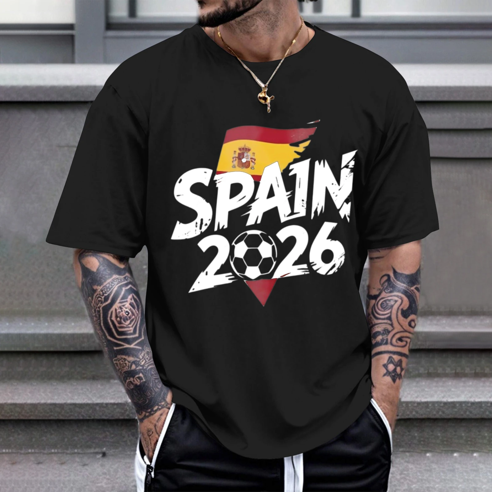 Herren-T-Shirt mit Spanien-Flagge Fußball 2026 Perfekt für Freizeitkleidung, Partys und Karneval-Outfits