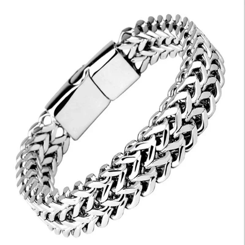Charm Bracelets Mens Stainless Steel 10mm Magnetic Buckle Chain on Hand Hip Hop Punk Jewelry Gifts for Male Accessories