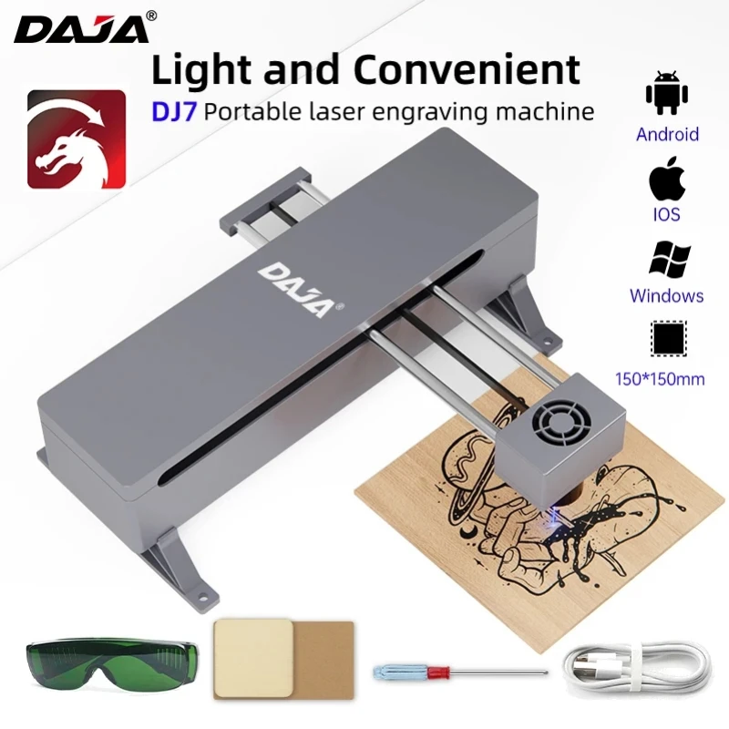 DAJA DJ7 Laser Engraving and Cutting machine 5w portable mini printer application control DIY CNC wood laser engraving machine