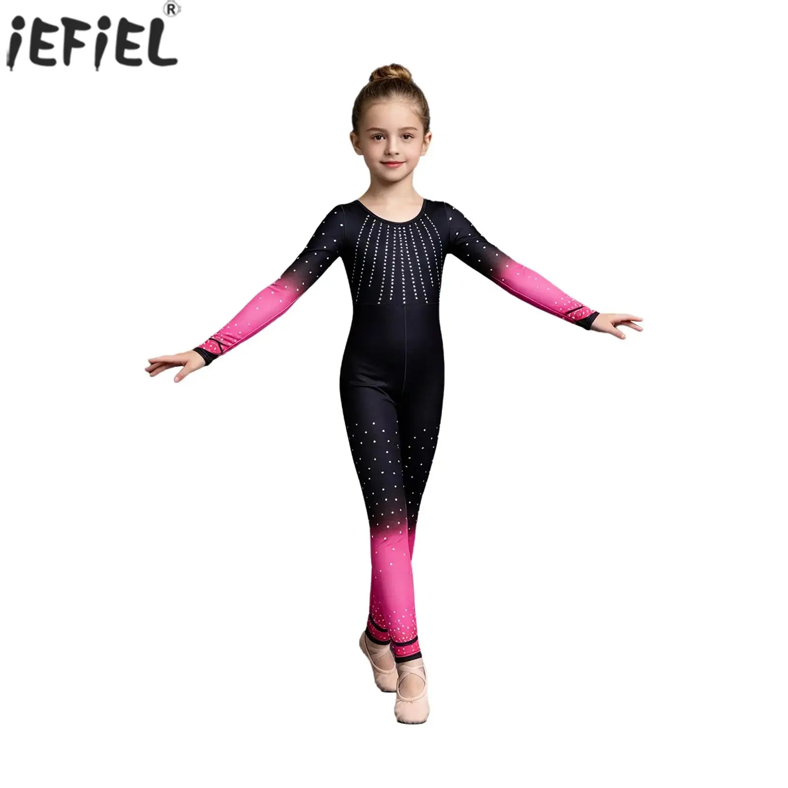

Kids Girls Gymnastics Leotard Long Sleeve Dots Printed Full Body Unitards Ballet Dance Acrobatics Workout Performance Costume