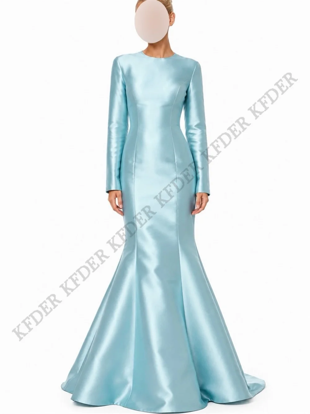 Exquisite Blue O Neck Mermaid Evening Dresses Full Sleeves Satin Formal Dress Special Occasion Party Gowns 2026 Customized