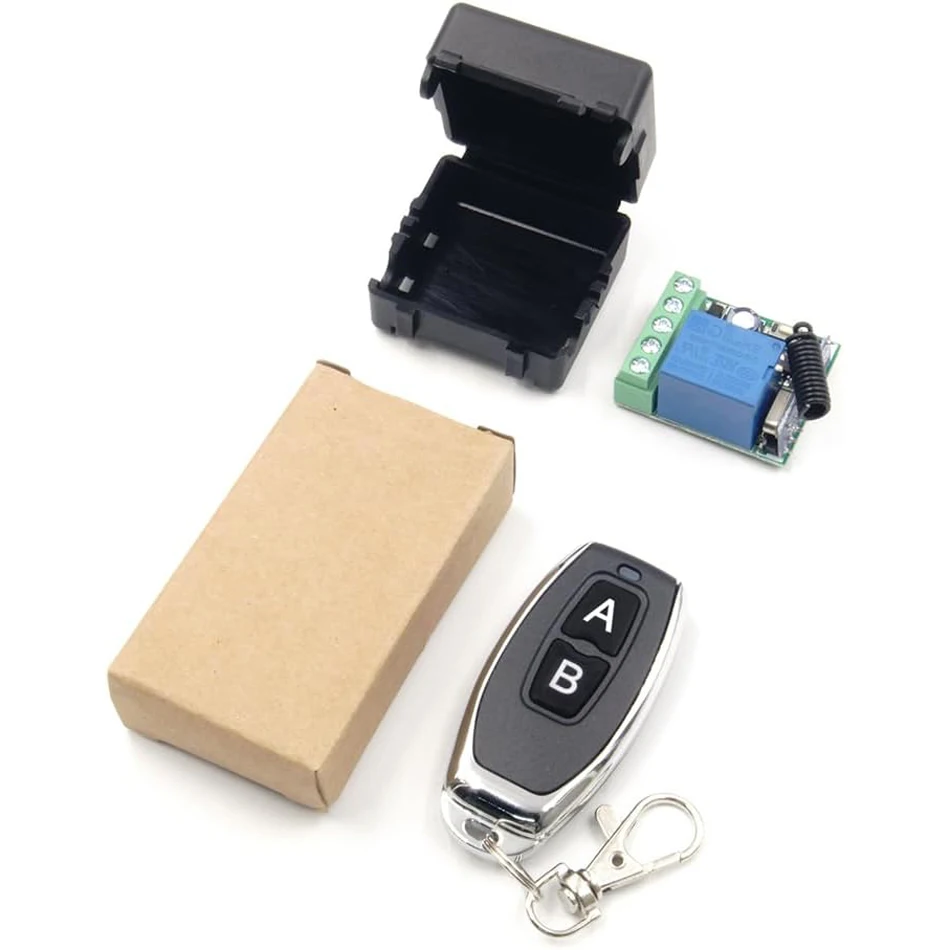 مفتاح تحكم لاسلكي شامل عن بعد ، جهاز إرسال الترددات اللاسلكية ، مزلاج مؤقت للبوابة ، وحدة استقبال التتابع ، تيار مستمر 12 فولت ، 1CH ، MHz