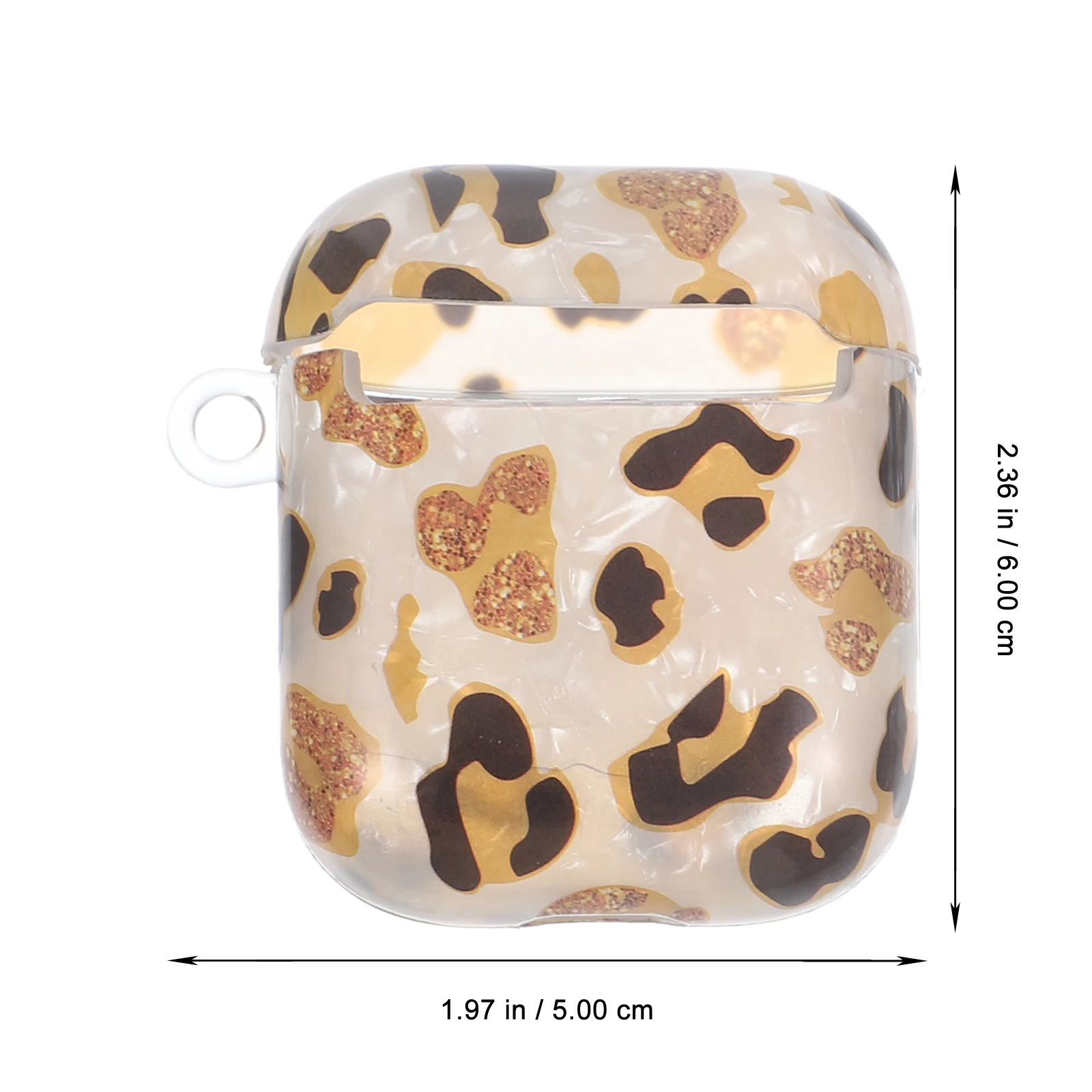 

Leopard Print Pearl Chain Transparent Protective Cover for 2 Wireless Earphone Case Portable Storage Small Size