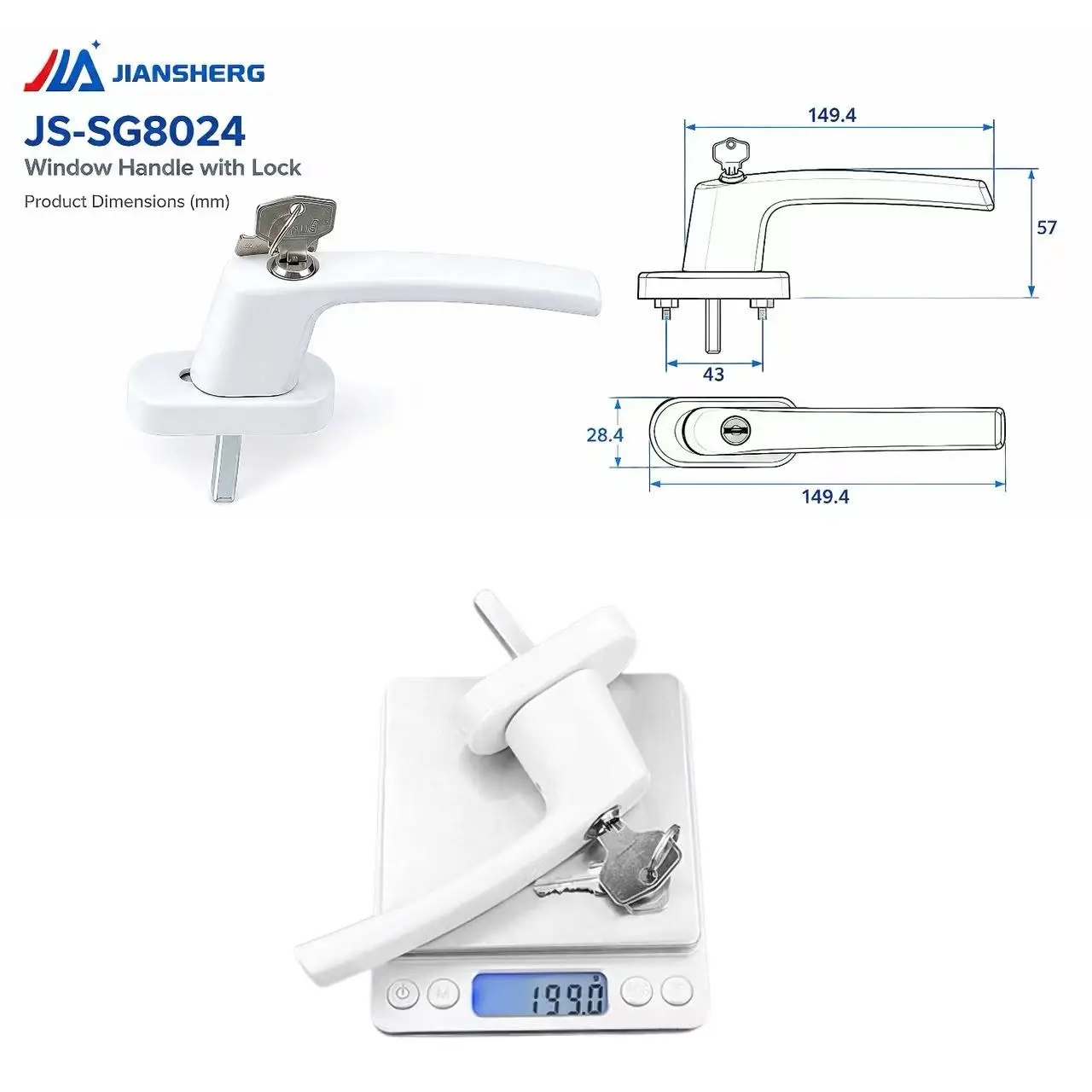 Key Locking UPVC Window Handle for Inward Opening Casement Windows, Aluminum Alloy Espag Replacement, Left or Right Hand