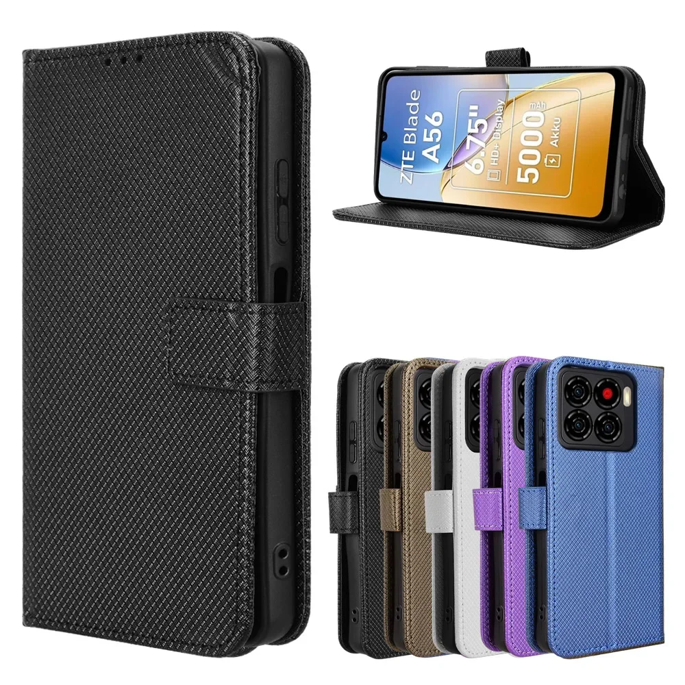 

For ZTE Blade A56 4G Flip Case Grains Diamond Texture Leather Magnetic Holder Wallet Back Cover For ZTE Blade A56 4G Shell