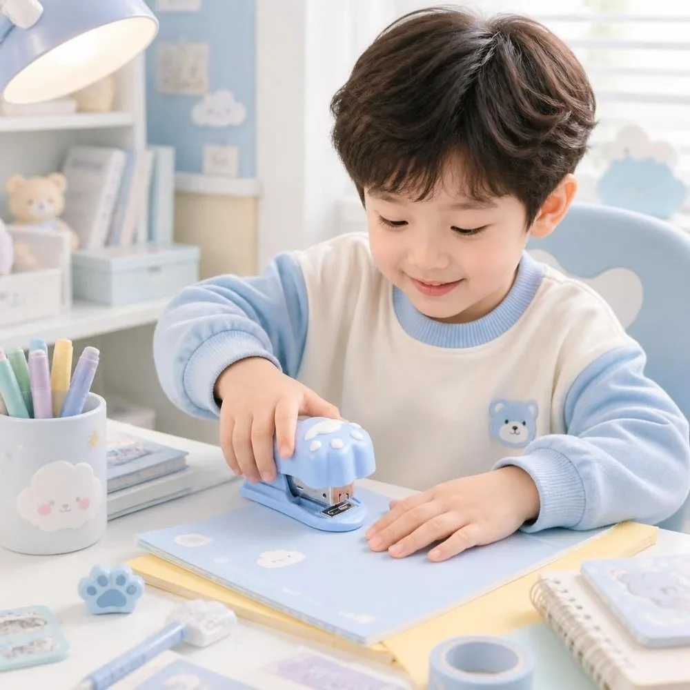 Handheld Mini Stapler Set Multifunctional Cute Design Cat Paw Stapler Lever-Operated Labor-Saving Cat Claw Stapler Student