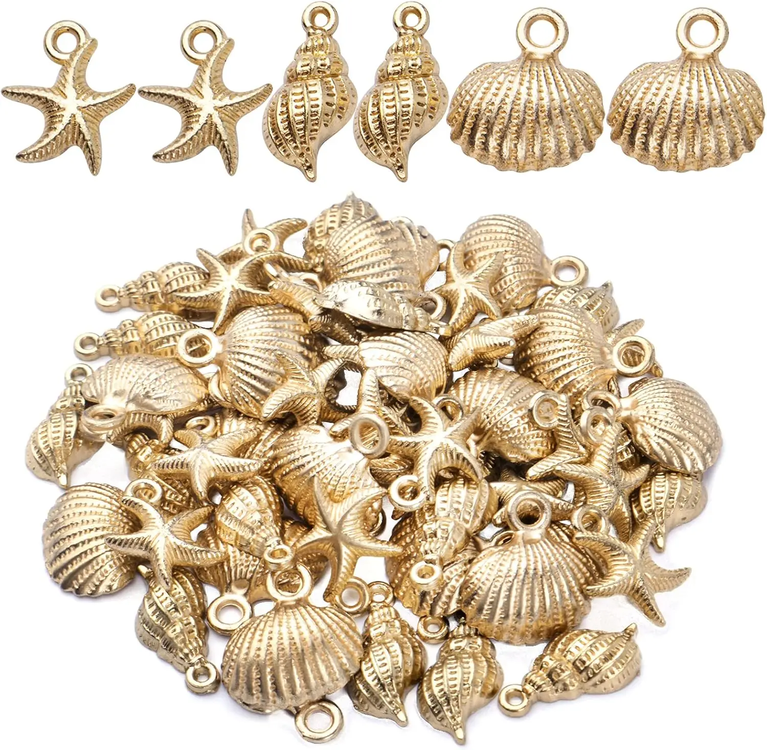 

Gold Plated Shell Starfish Conch Charms Alloy Ocean Theme Pendants Sea Animals Dangle Charms for DIY Earrings Necklace Bracelet