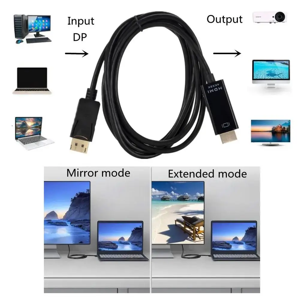 Cabo de Exibição de Alta Velocidade para Projetor Monitor, Adaptador Desktop, Full HD 1080P, DP para HDMI, Porta de Exibição Básica