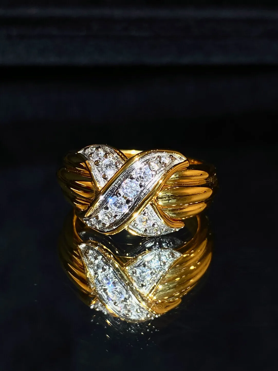 Italian Medieval Style 1990s Retro Diamond-encrusted Cross X Ring · 8g S925 Silver Gold Plated
