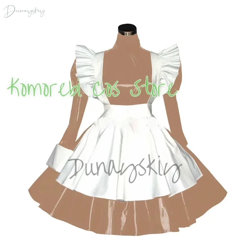 الحلو لوليتا خادمة زي المرأة مثير بولي كلوريد الفينيل الجلود الفرنسية خادمة نادلة الزي الدانتيل متابعة فستان خادمة مع أغطية الرأس كلوبوير