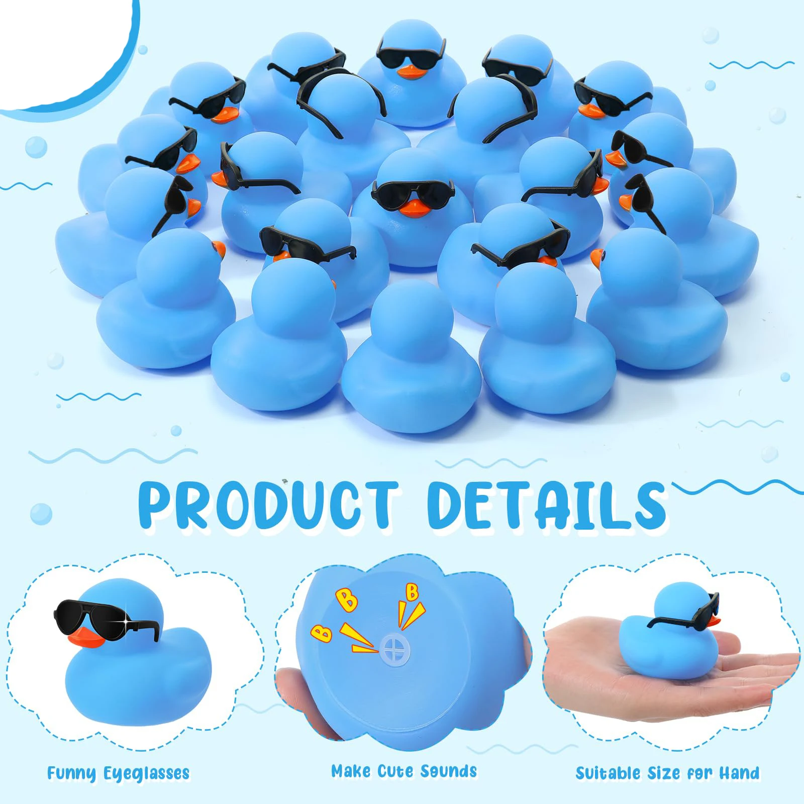 1-100pcs Blue Mini Rubber Ducks in Bulk with Sunglasses Duck Gifts Mini Bath Ducks Small Duck Float Pool Ducks Bulk Toys