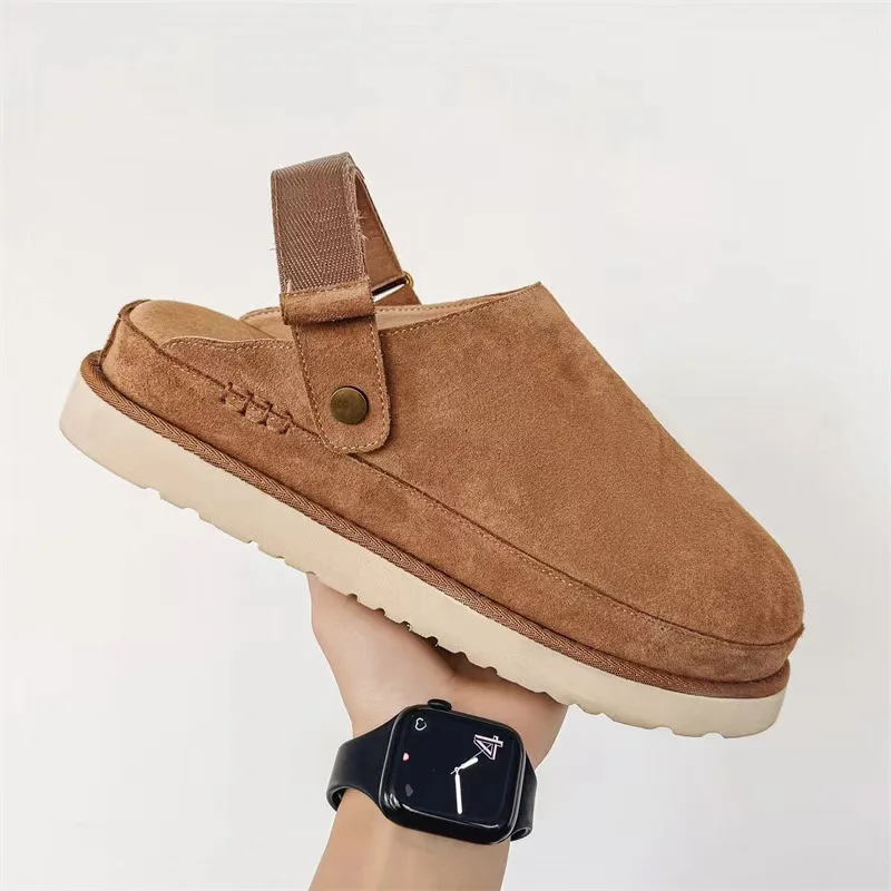 Fashion Thick Soled Back Strap Boken Shoes Women Large Size Slippers Autumn Design Suede Casual Light Clogs Shoes Feme Slippers