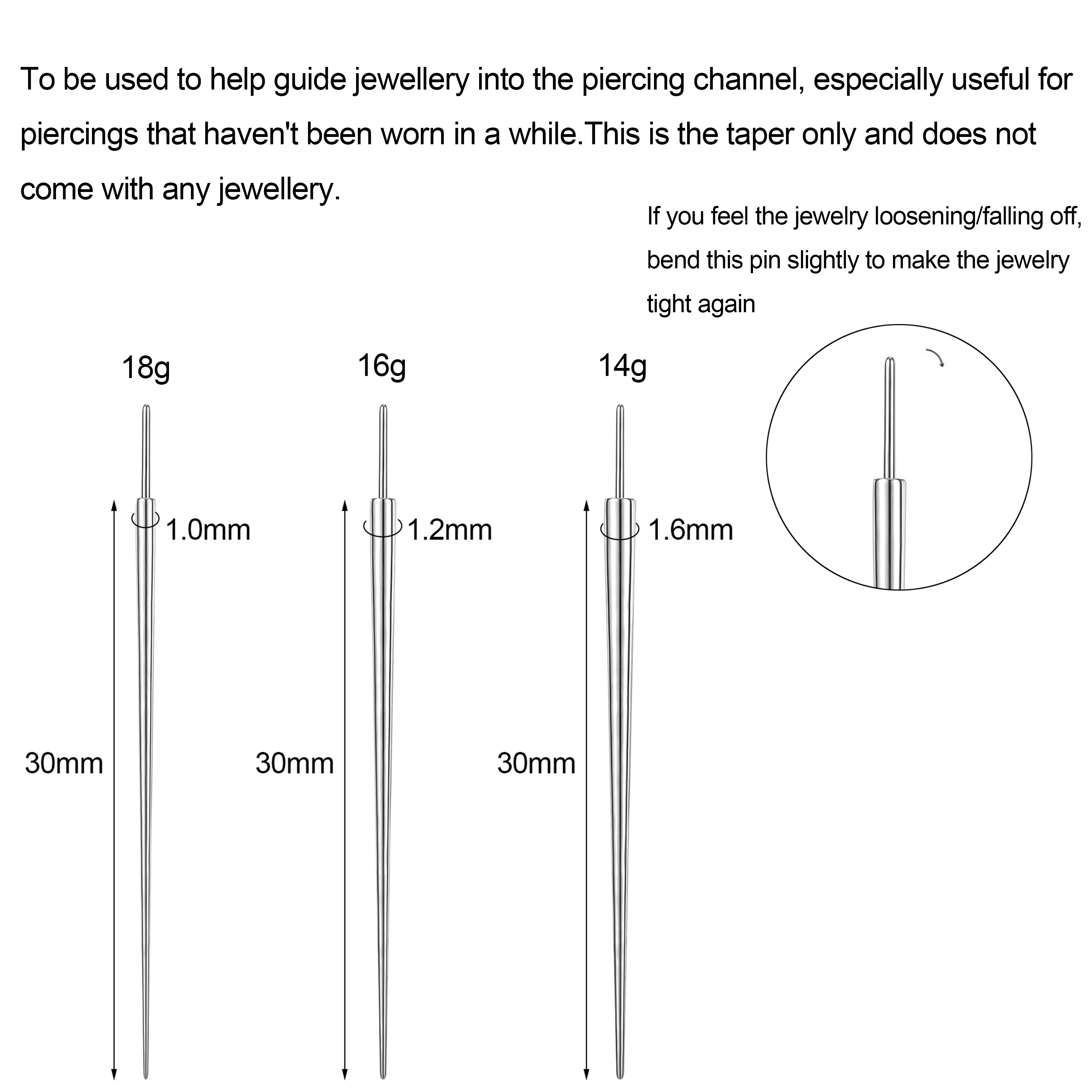 ZS 1PC G23 Titanium Insertion Pins for Piercings Threadless Push Fitting for Jewelry Tapers 14g/16g/18g Nostril Piercing Earring