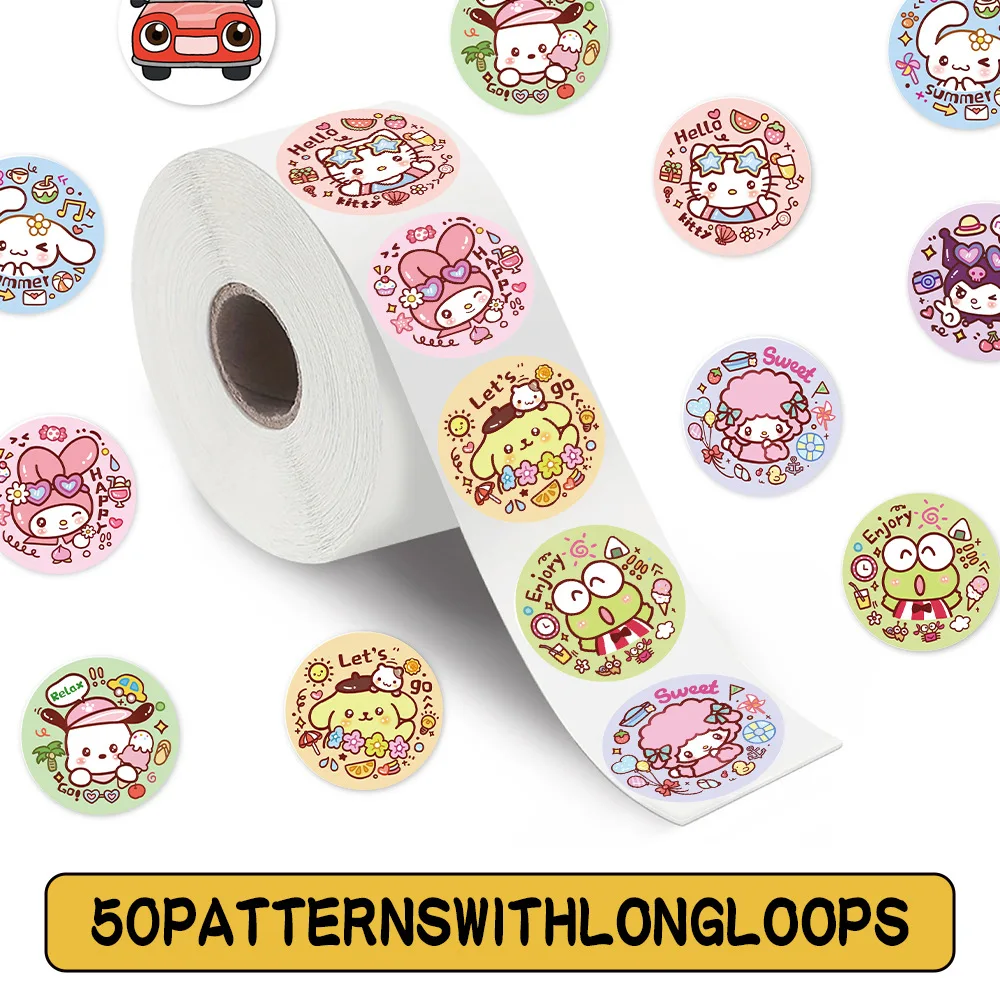 500pcs/Roll Sanrio Melody Kitty Kuromi Cinnamoroll Sealing Sticker DIY PVC Laptop Decals Decoration Stiker Reward Gift Toys