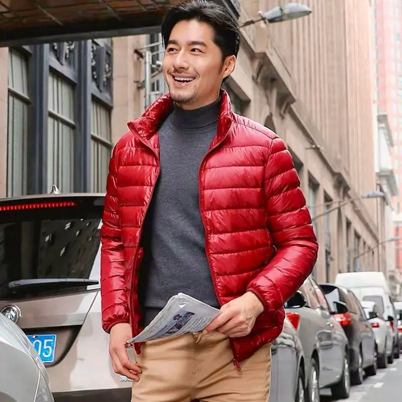 Piumino da uomo in piumino d'anatra bianco ispessito con cappuccio invernale corto leggero da lavoro piumino portatile da uomo cappotto alla moda JK-068