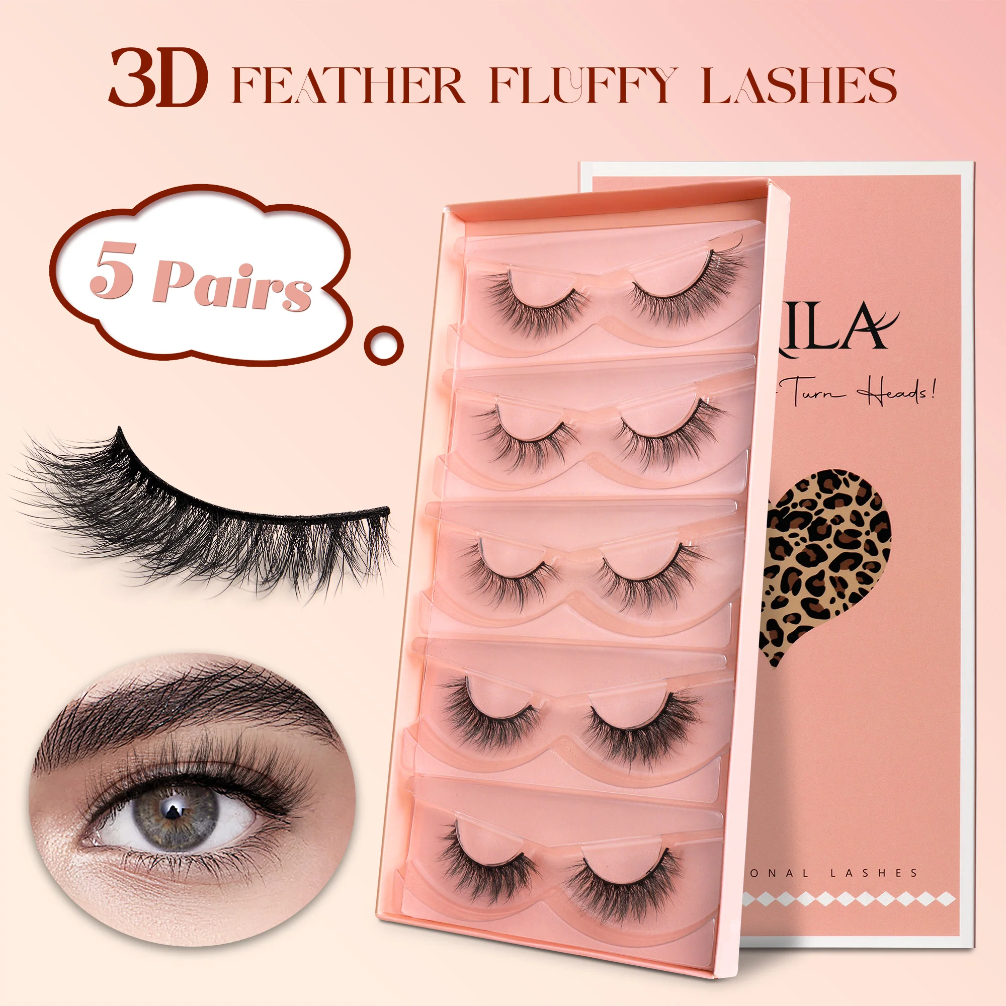 

Fluffy Eyelashes Cat Eye Lashes 5 Pairs Soft Natural Faux Mink Eyelashes 3D Effect End Eye Elongated False Lashes Makeup Easy