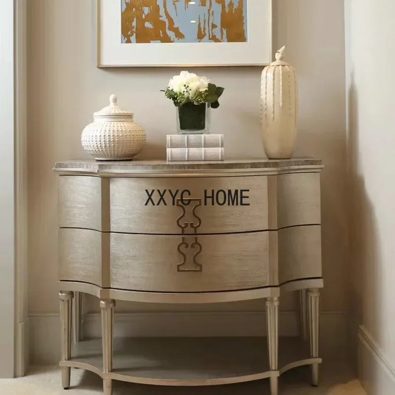 

American Light Luxury New Classical Solid Wood Hallway Half round Table Bedroom Bedside Table
