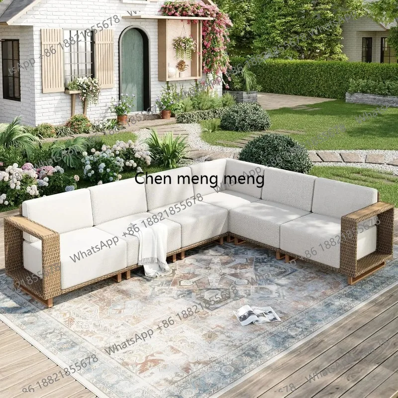 Outdoor Patio Furniture Set, 6 Piece Sectional Rattan Wicker Sofa Couch, Outdoor Conversation Sets with 10