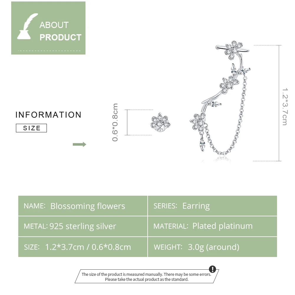 bamoer Silver Blossoming Flowers Earring 925 Sterling Silver Asymmetric Clear CZ Earring for Women Wedding Trendy Jewelry BSE476 image 5