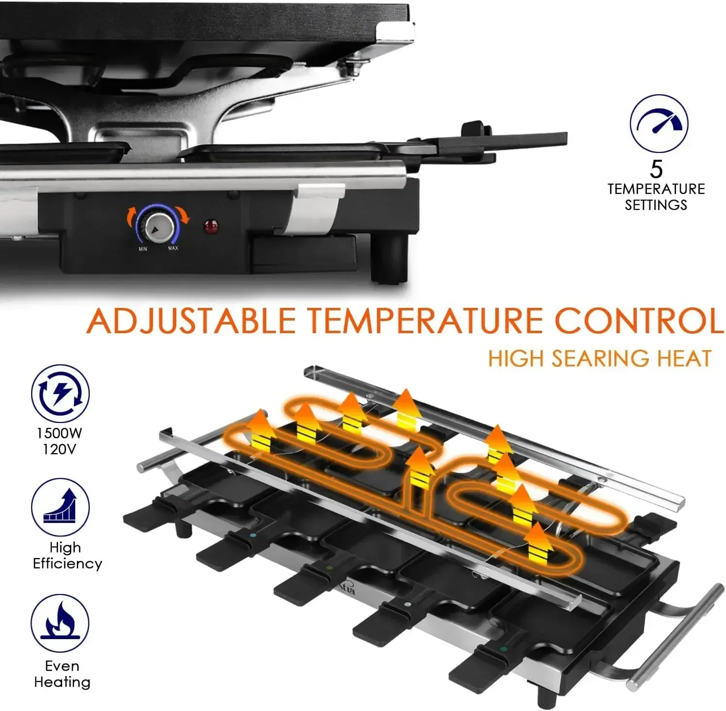 Artestia Raclette Table Grill,1500W Raclette Grill,10 Paddles Korean Bbq Grill,Cheese Raclette with Grill Stone