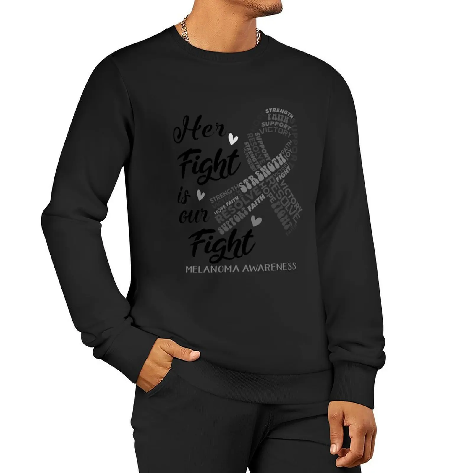

Melanoma Warrior, Her Fight is our Fight Melanoma Awareness Pullover Hoodie fashion men autumn clothes sweatshirt for men