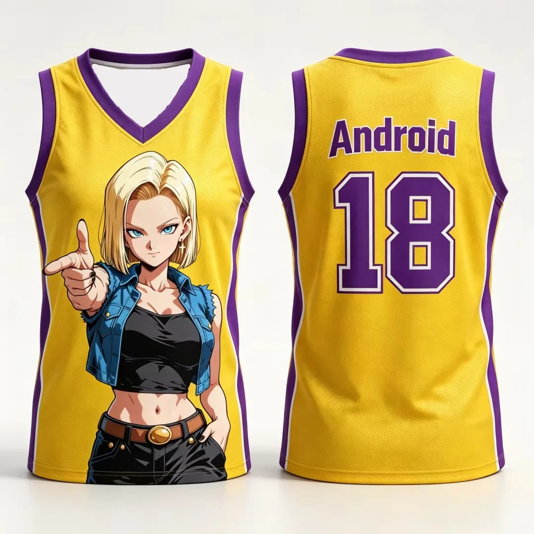 2026 New Arrival Dragon Ball Women Basketball Vest Android 18 Graphic Print Contrast Edge Breathable Sleeveless Sport Jersey - view 3