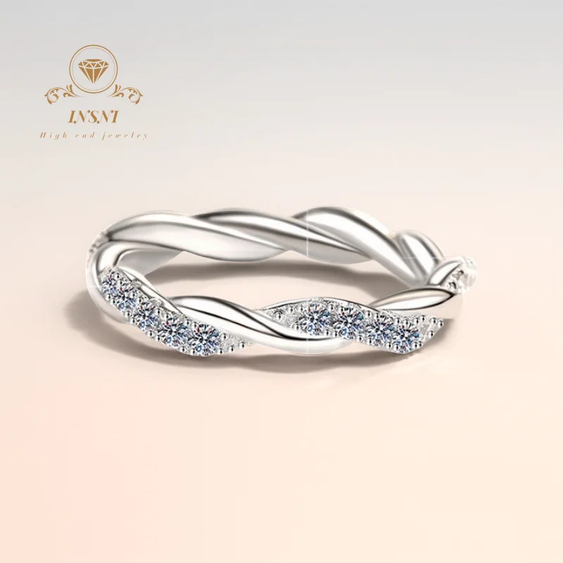 

Wedding Couple Rings S925 Silver Moissanite Tree Vine Twisted Braid Unique Design GBA Certified Plated Gold Stylish Gift Box
