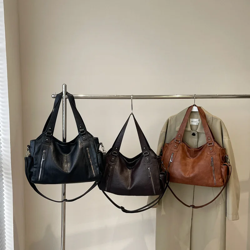 Ruime vintage draagtas uit 2025, luxe schoudertas voor dames, chique crossbody onder de arm, veelzijdige dag tot nachttas, getextureerd