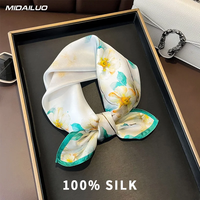 

100% Mulberry Silk Square Scarf 20.87x20.87 Inch Breathable Decorative Headscarf Elegant Accessory Non-Stretch for Outdoor Use