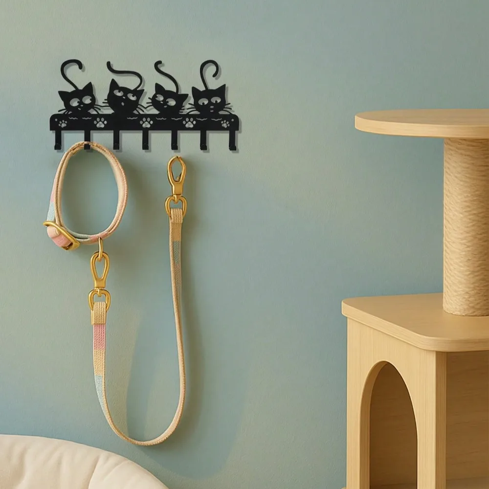 ที่แขวนกุญแจรูปแมวสไตล์วินเทจ – ที่เก็บกุญแจโลหะกันสนิมพร้อมตะขอ 7 อัน ตกแต่งทางเข้าบ้านด้วยธีมสัตว์น่ารัก