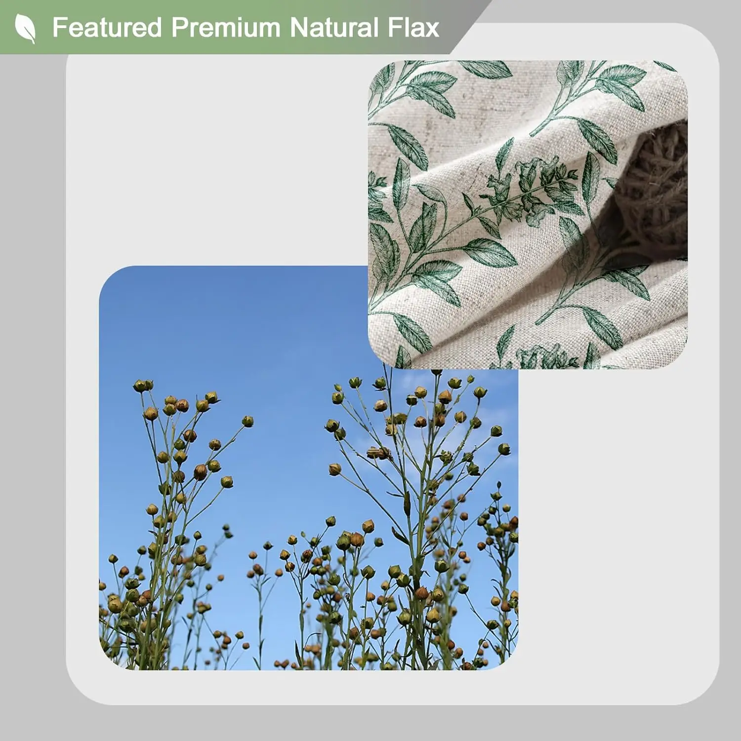 Green Floral Linen Shower Curtain - Vintage Farmhouse Botanical Flower Pattern for Bathroom Decor with 12 Hooks, 72 x 72 Inches