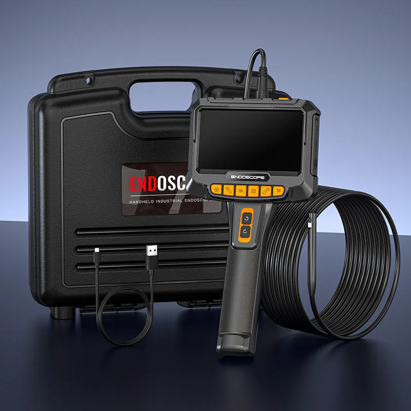 

5-дюймовый ручной инспекционный бороскоп, эндоскоп, 2 МП HD 1080P, 8 мм, двойной объектив, вращение на 360 градусов, жесткая эндоскопическая камера 1/5/10 м