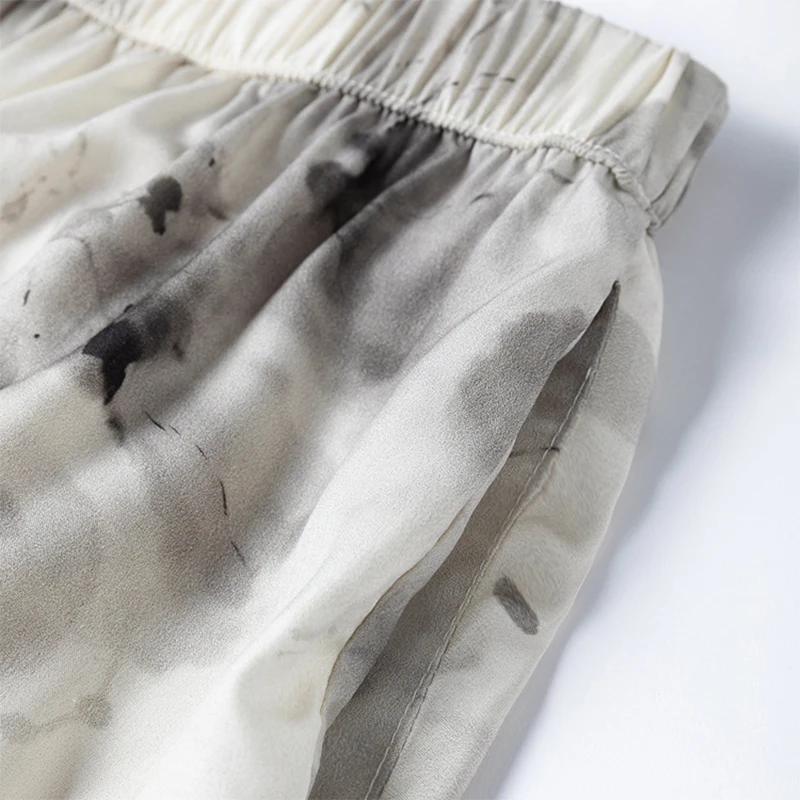 Rok Wanita Model A-Line dengan Potongan Lebar, Bahan 70% Sutra Mulberry dan 30% Katun, Cetak Tinta Putih Hitam, M1492