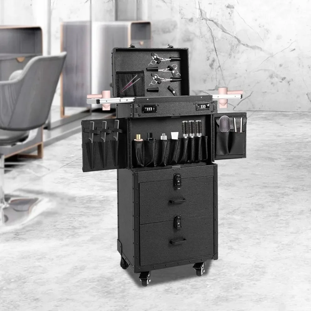 

Rolling Lockable Beauty Salon Luggage - Hair Stylist Travel Case with Trolley for Hairdressing & Cosmetic Storage