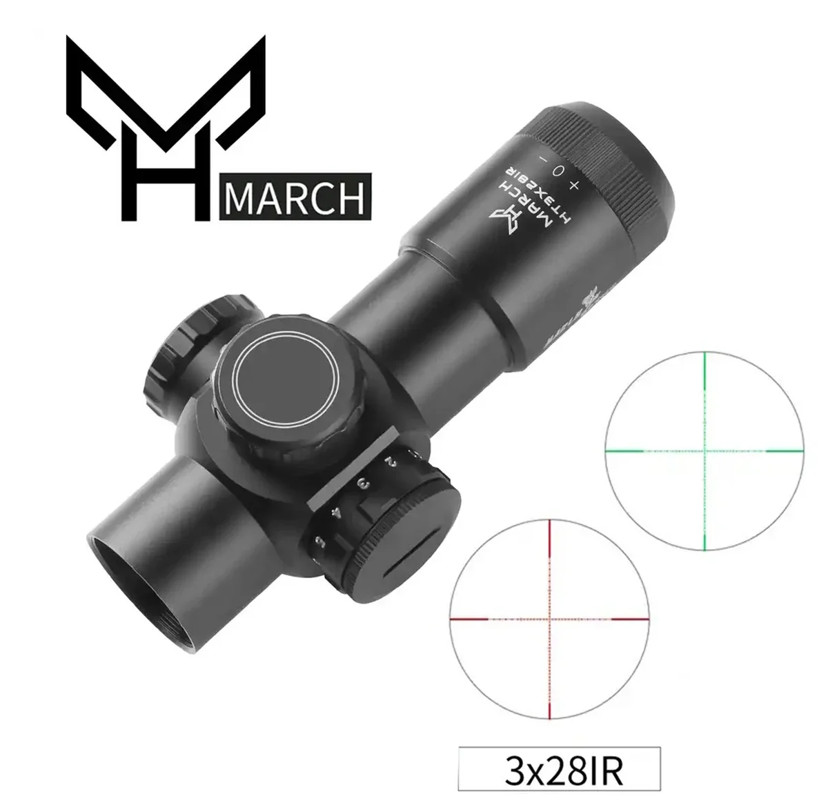 March H3x28IR Fixed Optic Short Riflescope Sight Green Red Rifle Scope for Hunting Sniper Airsoft Air Guns Red Dot With Mounts