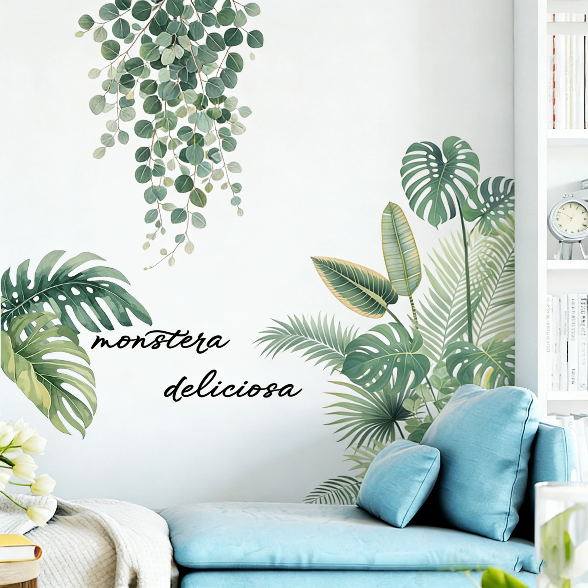 Watercolor turtle back bamboo eucalyptus leaf wall sticker Nordic ins wind children's room living room decoration sticker Waterp