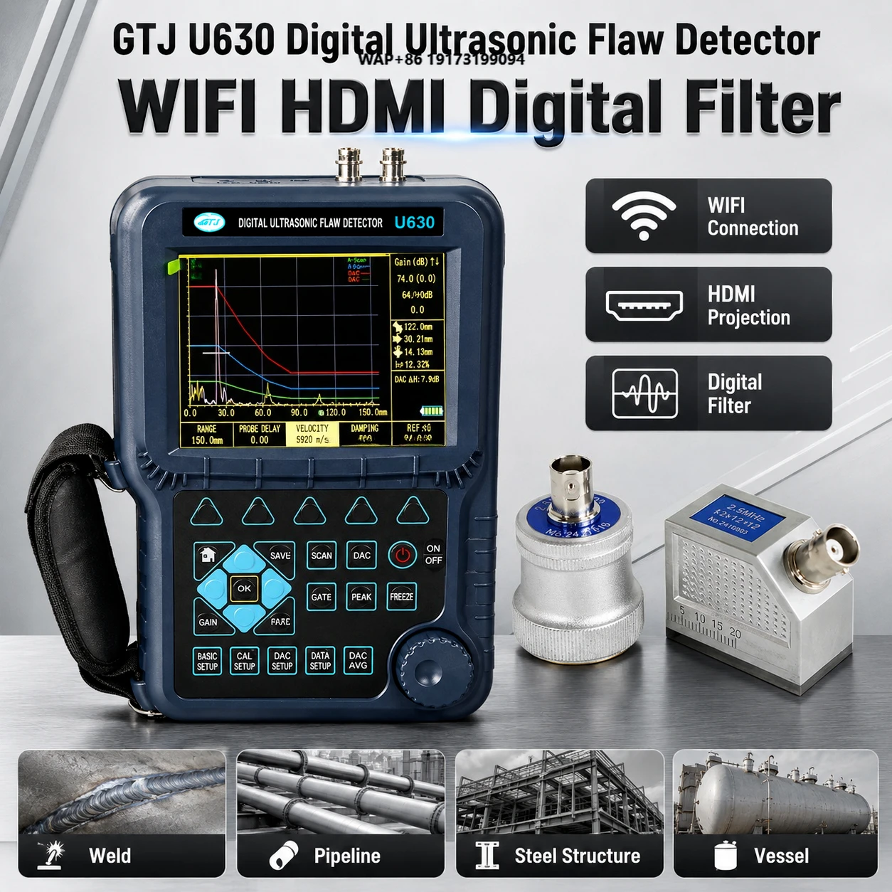 Portable Ultrasound Flaw Detector With RF Wave DAC AVG for Metal NDT Inspection Factory Supply Tool Kit