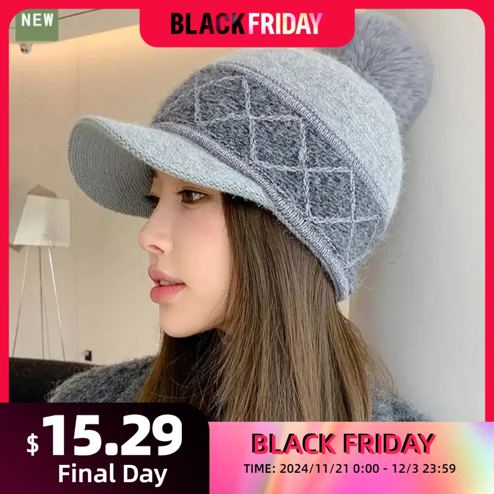 Thickened Diamond Spell Colour Rabbit Hair Baseball Cap Children Winter Korean Version Fashion Duck Tongue Cap Students Warm Hat