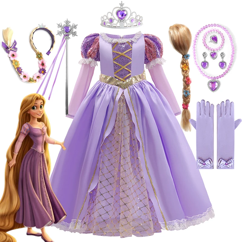 Kids Luxury Rapunzel Dress for Princess Girl Tangled Cosplay Costume Baby Halloween Dress Up ​Carnival Birthday Party Clothes