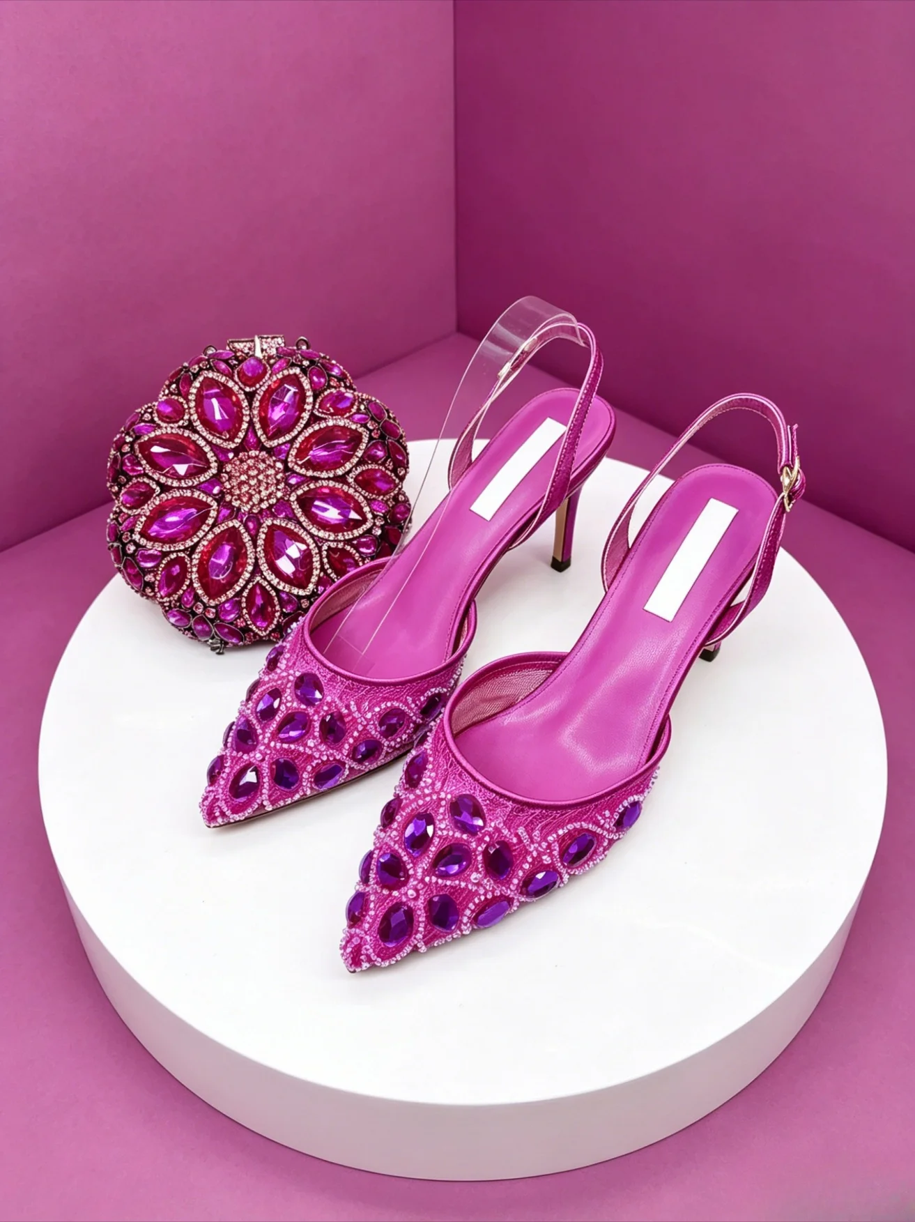 

Spring Summer Mesh Pearl Embroidered Pointed Stilettos Runway High Heels Party Evening Banquet Fashion Shoes & Matching Bag Set
