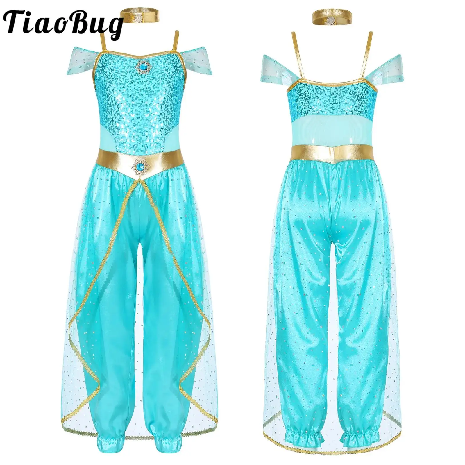 Kids Girls Belly Dance Costume Set Halloween Arab Arabian Princess Cosplay Dance Jumpsuit Bodysuit Fancy Dress Up Party Outfits