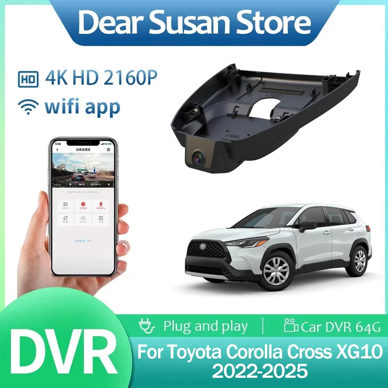 4K Car Video DVR for Toyota Corolla Cross XG10 2022~2025 2160p Driving Recorder Dash Camera Night Vision HD Monitor Accessories