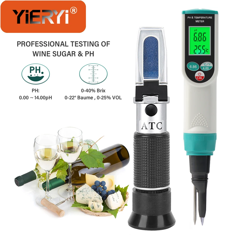 

Yieryi Professional Wine Alcohol Refractometer PH Meter Soil pH Tester Wine Concentration Detector Soil Acidity Analyzer Monitor